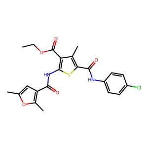 ethyl 5-[(4-chlorophenyl)carbamoyl]-2-[(2,5-dimethylfuran-3-carbonyl)amino]-4-methylthiophene-3-carboxylate structure
