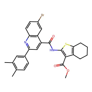 methyl 2-({[6-bromo-2-(3,4-dimethylphenyl)quinolin-4-yl]carbonyl}amino)-4,5,6,7-tetrahydro-1-benzothiophene-3-carboxylate structure