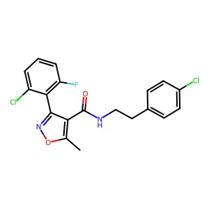 3-(2-chloro-6-fluorophenyl)-N-[2-(4-chlorophenyl)ethyl]-5-methyl-1,2-oxazole-4-carboxamide structure