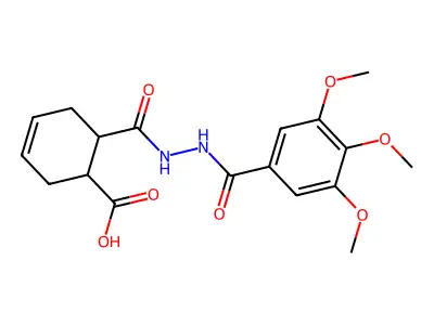 6-{[2-(3,4,5-trimethoxybenzoyl)hydrazino]carbonyl}-3-cyclohexene-1-carboxylic acid structure