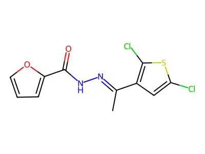 N-[1-(2,5-dichlorothiophen-3-yl)ethylideneamino]furan-2-carboxamide structure