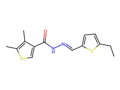N-[(E)-(5-ethylthiophen-2-yl)methylideneamino]-4,5-dimethylthiophene-3-carboxamide structure