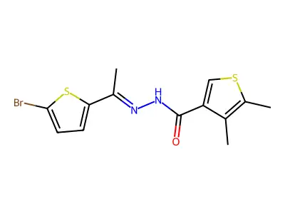 N-[(E)-1-(5-bromothiophen-2-yl)ethylideneamino]-4,5-dimethylthiophene-3-carboxamide structure