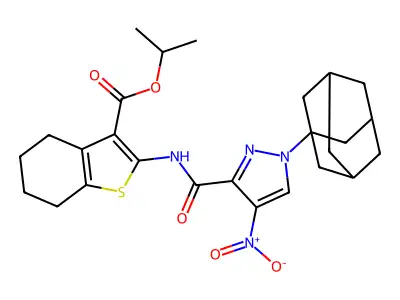 isopropyl 2-[({1-(1-adamantyl)-4-nitro-1H-pyrazol-3-yl}carbonyl)amino]-4,5,6,7-tetrahydro-1-benzothiophene-3-carboxylate structure