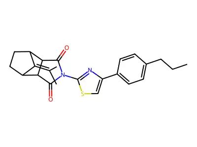 8-(propan-2-ylidene)-2-[4-(4-propylphenyl)-1,3-thiazol-2-yl]hexahydro-1H-4,7-methanoisoindole-1,3(2H)-dione structure