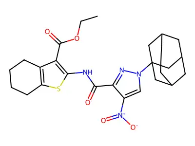 ethyl 2-[({1-(1-adamantyl)-4-nitro-1H-pyrazol-3-yl}carbonyl)amino]-4,5,6,7-tetrahydro-1-benzothiophene-3-carboxylate structure