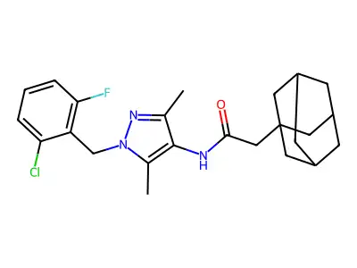 2-(1-adamantyl)-N-[1-(2-chloro-6-fluorobenzyl)-3,5-dimethyl-1H-pyrazol-4-yl]acetamide structure