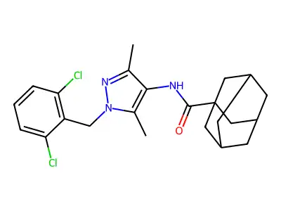 N-[1-[(2,6-dichlorophenyl)methyl]-3,5-dimethylpyrazol-4-yl]adamantane-1-carboxamide structure