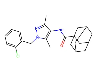 N-[1-[(2-chlorophenyl)methyl]-3,5-dimethylpyrazol-4-yl]adamantane-1-carboxamide structure