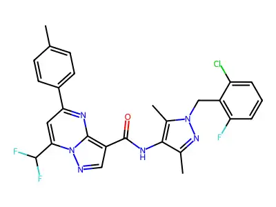 N-[1-(2-chloro-6-fluorobenzyl)-3,5-dimethyl-1H-pyrazol-4-yl]-7-(difluoromethyl)-5-(4-methylphenyl)pyrazolo[1,5-a]pyrimidine-3-carboxamide structure