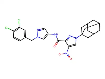 1-(1-adamantyl)-N-[1-[(3,4-dichlorophenyl)methyl]pyrazol-4-yl]-4-nitropyrazole-3-carboxamide structure