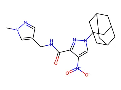 1-(1-adamantyl)-N-[(1-methylpyrazol-4-yl)methyl]-4-nitropyrazole-3-carboxamide structure