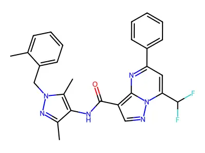 7-(Difluoromethyl)-N-(3,5-dimethyl-1-(2-methylbenzyl)-1H-pyrazol-4-yl)-5-phenylpyrazolo[1,5-a]pyrimidine-3-carboxamide structure
