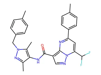 7-(difluoromethyl)-N-[3,5-dimethyl-1-(4-methylbenzyl)-1H-pyrazol-4-yl]-5-(4-methylphenyl)pyrazolo[1,5-a]pyrimidine-3-carboxamide structure