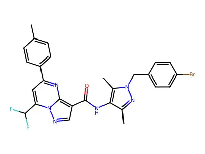 N-[1-(4-bromobenzyl)-3,5-dimethyl-1H-pyrazol-4-yl]-7-(difluoromethyl)-5-(4-methylphenyl)pyrazolo[1,5-a]pyrimidine-3-carboxamide structure