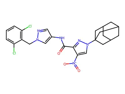 1-(1-adamantyl)-N-[1-(2,6-dichlorobenzyl)-1H-pyrazol-4-yl]-4-nitro-1H-pyrazole-3-carboxamide structure