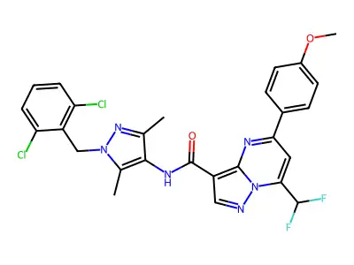 N-[1-(2,6-dichlorobenzyl)-3,5-dimethyl-1H-pyrazol-4-yl]-7-(difluoromethyl)-5-(4-methoxyphenyl)pyrazolo[1,5-a]pyrimidine-3-carboxamide structure