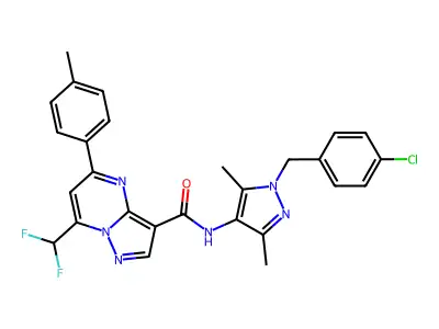 N-[1-(4-chlorobenzyl)-3,5-dimethyl-1H-pyrazol-4-yl]-7-(difluoromethyl)-5-(4-methylphenyl)pyrazolo[1,5-a]pyrimidine-3-carboxamide structure