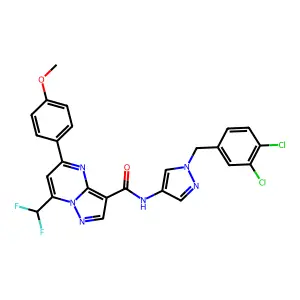 N-[1-(3,4-dichlorobenzyl)-1H-pyrazol-4-yl]-7-(difluoromethyl)-5-(4-methoxyphenyl)pyrazolo[1,5-a]pyrimidine-3-carboxamide structure
