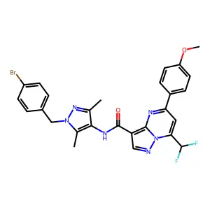 N-[1-(4-bromobenzyl)-3,5-dimethyl-1H-pyrazol-4-yl]-7-(difluoromethyl)-5-(4-methoxyphenyl)pyrazolo[1,5-a]pyrimidine-3-carboxamide structure