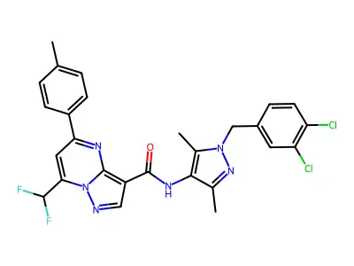 N-[1-(3,4-dichlorobenzyl)-3,5-dimethyl-1H-pyrazol-4-yl]-7-(difluoromethyl)-5-(4-methylphenyl)pyrazolo[1,5-a]pyrimidine-3-carboxamide structure