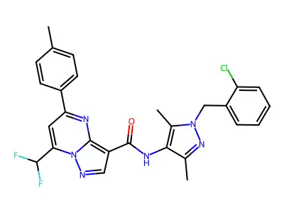 N-[1-(2-chlorobenzyl)-3,5-dimethyl-1H-pyrazol-4-yl]-7-(difluoromethyl)-5-(4-methylphenyl)pyrazolo[1,5-a]pyrimidine-3-carboxamide structure
