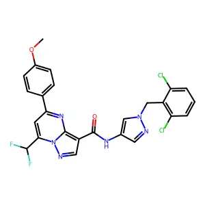 N-[1-(2,6-dichlorobenzyl)-1H-pyrazol-4-yl]-7-(difluoromethyl)-5-(4-methoxyphenyl)pyrazolo[1,5-a]pyrimidine-3-carboxamide structure