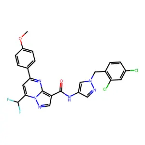 N-[1-(2,4-dichlorobenzyl)-1H-pyrazol-4-yl]-7-(difluoromethyl)-5-(4-methoxyphenyl)pyrazolo[1,5-a]pyrimidine-3-carboxamide structure