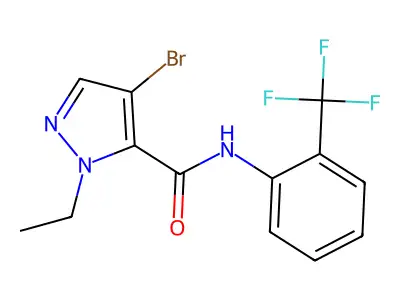 4-bromo-1-ethyl-N-[2-(trifluoromethyl)phenyl]-1H-pyrazole-5-carboxamide structure