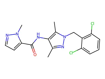 N-[1-(2,6-dichlorobenzyl)-3,5-dimethyl-1H-pyrazol-4-yl]-1-methyl-1H-pyrazole-5-carboxamide structure