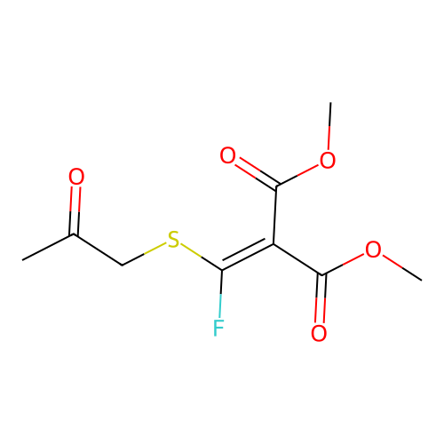 2-[Fluoro-(2-oxo-propylsulfanyl)-methylene]-malonic acid dimethyl ester structure