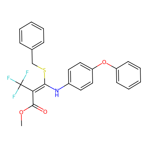 (Z)-methyl 3-(benzylthio)-3-((4-phenoxyphenyl)amino)-2-(trifluoromethyl)acrylate structure