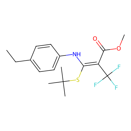 (Z)-methyl 3-(tert-butylthio)-3-((4-ethylphenyl)amino)-2-(trifluoromethyl)acrylate structure