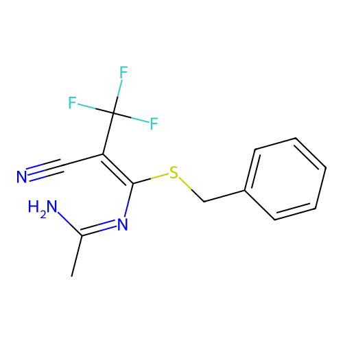 (1Z)-N'-[(Z,1Z)-1-(Benzylsulfanyl)-2-cyano-3,3,3-trifluoro-1-propenyl]ethanimidamide # structure