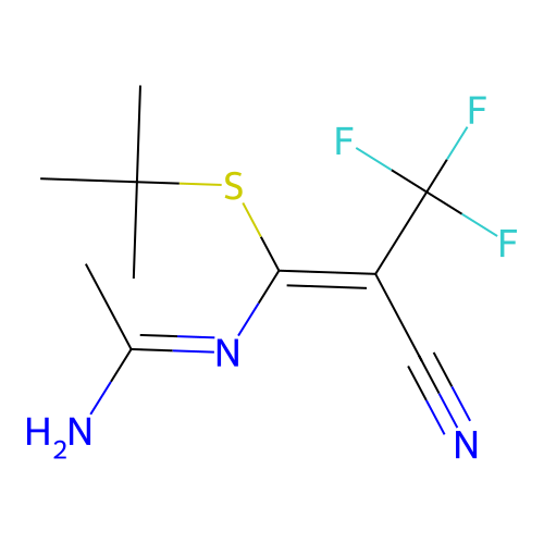 (E)-N'-((Z)-1-(tert-butylthio)-2-cyano-3,3,3-trifluoroprop-1-en-1-yl)acetimidamide structure