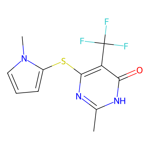 Pyrimidin-4-ol, 2-methyl-6-(1-methyl-1H-pyrrol-2-ylsulfanyl)-5-trifluoromethyl- structure
