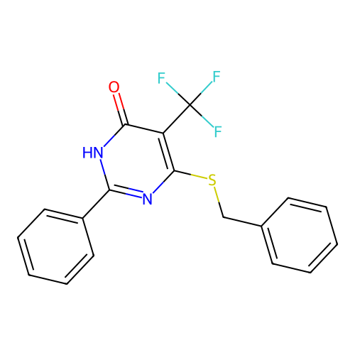 6-(Benzylsulfanyl)-2-phenyl-5-(trifluoromethyl)pyrimidin-4-ol structure