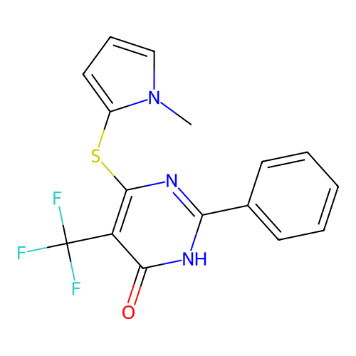 6-[(1-methyl-1H-pyrrol-2-yl)sulfanyl]-2-phenyl-5-(trifluoromethyl)pyrimidin-4-ol structure