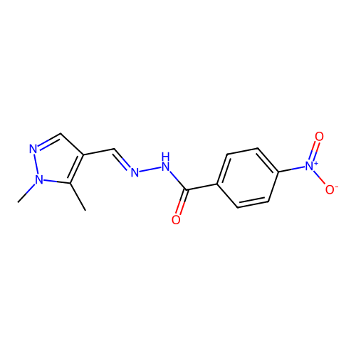 N-[(E)-(1,5-dimethylpyrazol-4-yl)methylideneamino]-4-nitrobenzamide structure