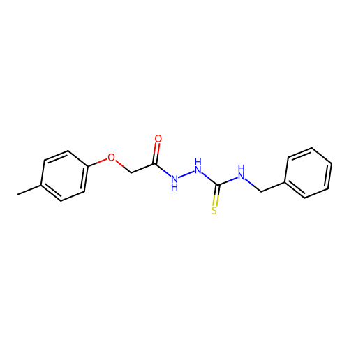 N-benzyl-2-[(4-methylphenoxy)acetyl]hydrazinecarbothioamide structure