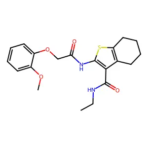 N-ethyl-2-{[(2-methoxyphenoxy)acetyl]amino}-4,5,6,7-tetrahydro-1-benzothiophene-3-carboxamide structure