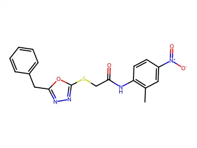 2-[(5-benzyl-1,3,4-oxadiazol-2-yl)sulfanyl]-N-(2-methyl-4-nitrophenyl)acetamide structure