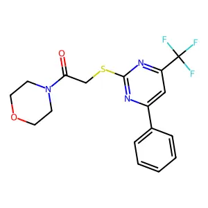 1-Morpholin-4-yl-2-(4-phenyl-6-trifluoromethyl-pyrimidin-2-ylsulfanyl)-ethanone structure