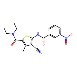 4-cyano-N,N-diethyl-3-methyl-5-[(3-nitrobenzoyl)amino]thiophene-2-carboxamide structure
