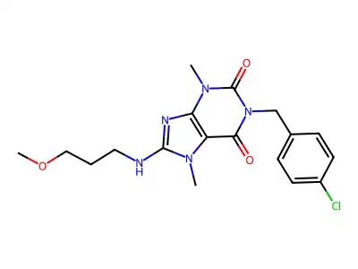 1-[(4-Chlorophenyl)methyl]-8-(3-methoxypropylamino)-3,7-dimethylpurine-2,6-dione structure