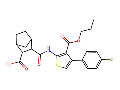3-({[4-(4-bromophenyl)-3-(propoxycarbonyl)-2-thienyl]amino}carbonyl)bicyclo[2.2.1]heptane-2-carboxylic acid structure