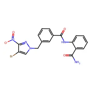 2-[[3-[(4-Bromo-3-nitropyrazol-1-yl)methyl]benzoyl]amino]benzamide structure