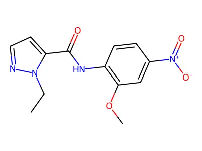 2-ethyl-N-(2-methoxy-4-nitrophenyl)pyrazole-3-carboxamide structure
