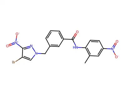 3-[(4-bromo-3-nitropyrazol-1-yl)methyl]-N-(2-methyl-4-nitrophenyl)benzamide structure