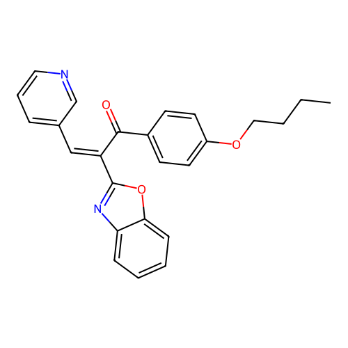 (2Z)-2-benzoxazol-2-yl-1-(4-butoxyphenyl)-3-(3-pyridyl)prop-2-en-1-one structure